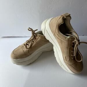 Top Shop Tan Suede Platform Shoes SZ 38 (7) Chuncky Trainers Low Top Mod Sneaker